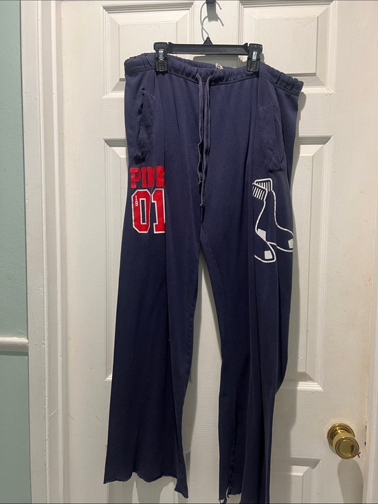 PINK Victoria's Secret Pants - PINK Victoria's Secret Navy Sweatpants with Red & White Graphics